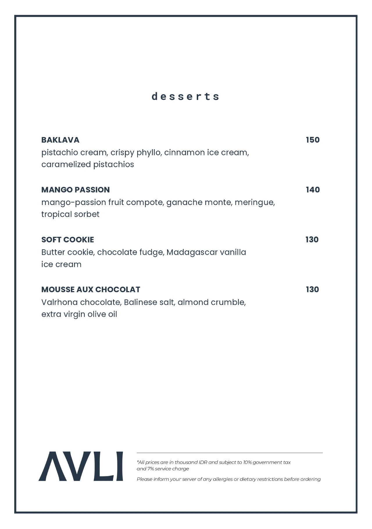 AVLI Dessert